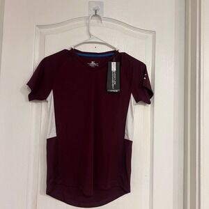 Mizuno Performance Youth Large Burgundy White Moisture Management V-Neck T-Shirt